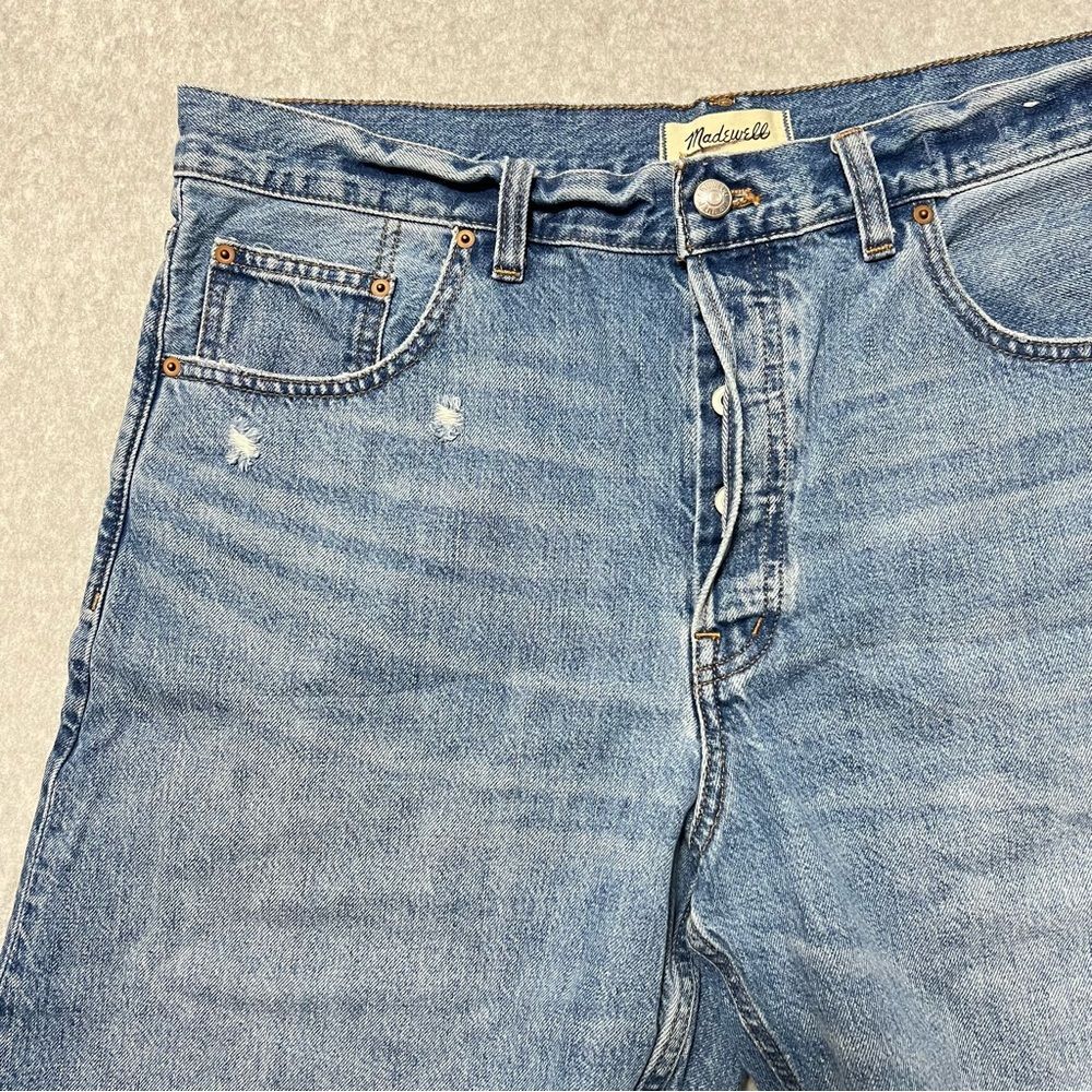 Madewell Essex Long Baggy Jean Shorts Size 31 Distressed Raw Hem Relaxed Fit - Picture 3 of 11